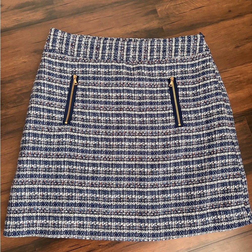LOFT Blue and White Tweed Mini Skirt